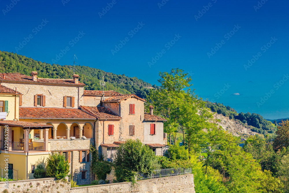 perched houses on ancient fortified ramparts