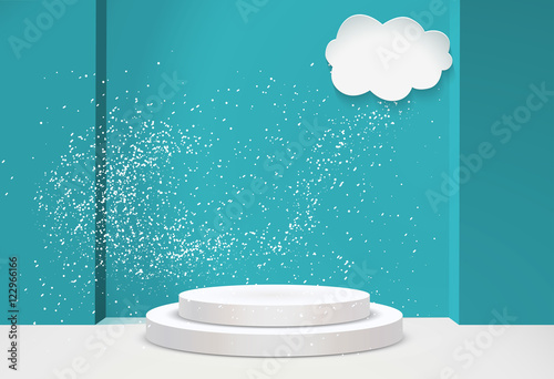 empty white podium on winter background with snow. Vector illustration.