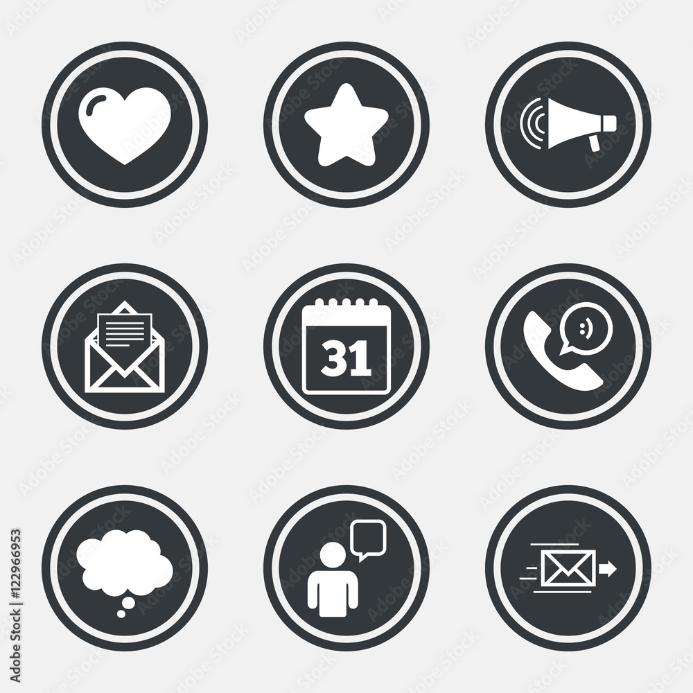 Mail, contact icons. Communication signs. Mail, contact icons. Communication signs.