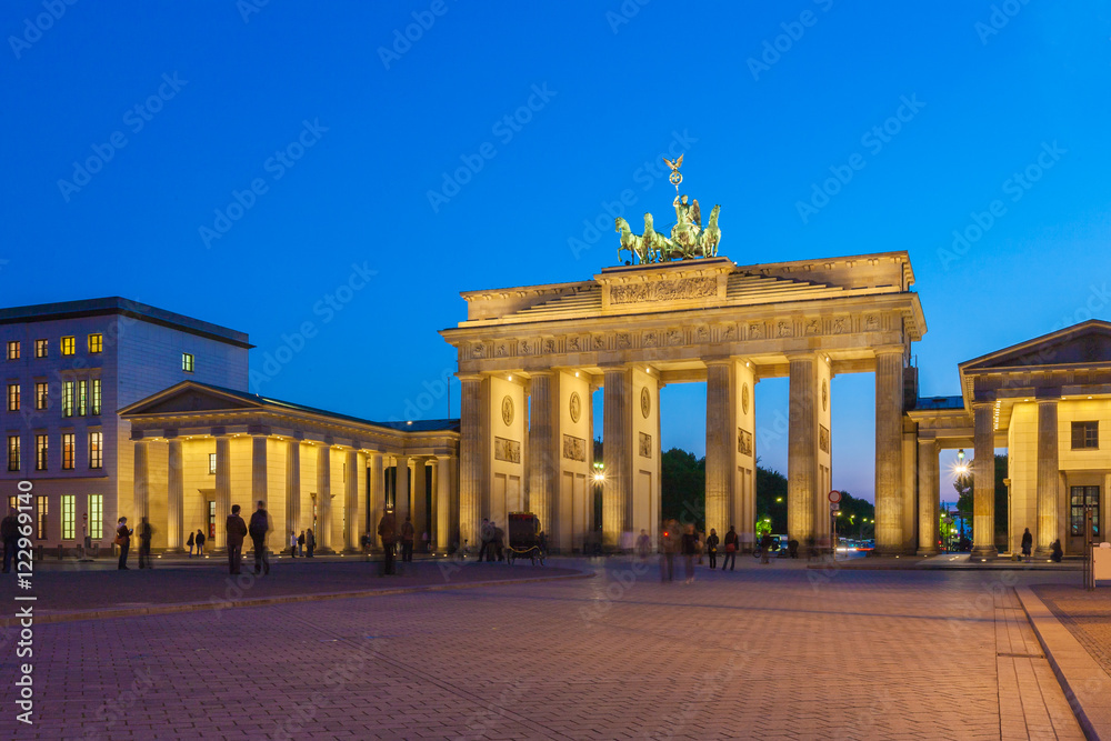 Brandenburg gate illuminated in Berlin, Germany