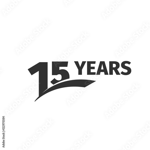 Isolated abstract black 15th anniversary logo on white background. 15 number logotype. Fifteen years jubilee celebration icon. Fifteenth birthday emblem. Vector anniversary illustration.