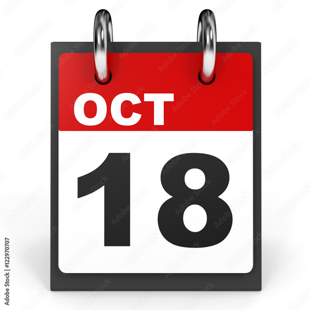 October 18. Calendar on white background.