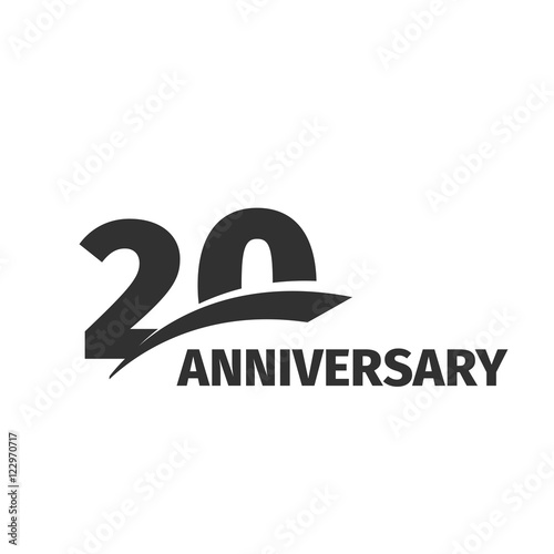 Isolated abstract black 20th anniversary logo on white background. 20 number logotype. Twenty years jubilee celebration icon. Twentieth birthday emblem. Vector anniversary illustration.