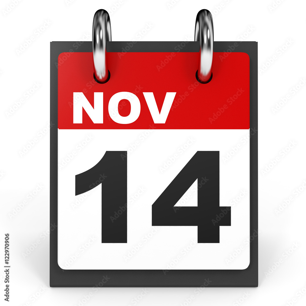 November 14. Calendar on white background.
