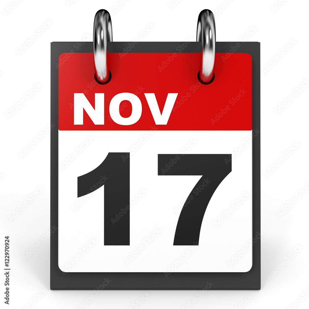 Fototapeta premium November 17. Calendar on white background.