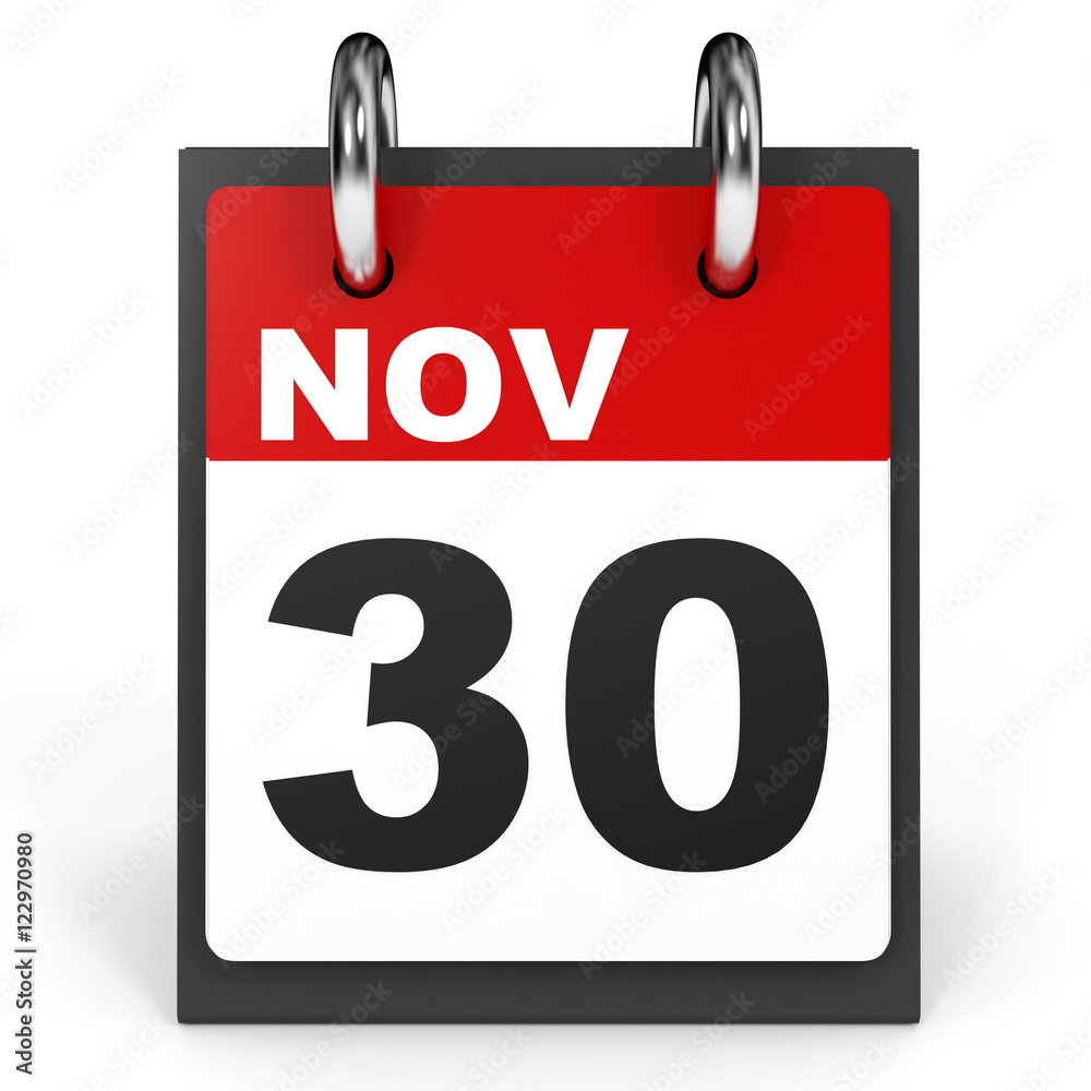 November 30. Calendar on white background. November 30. Calendar on white background.