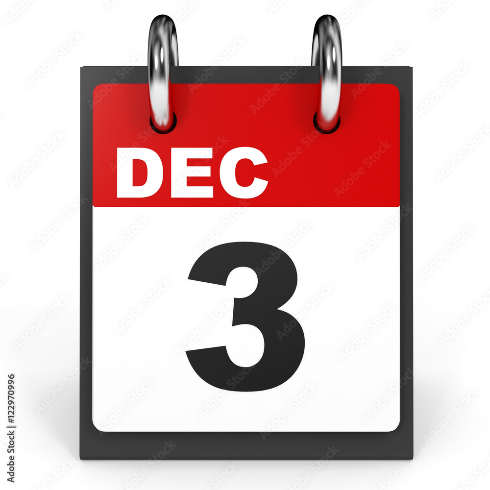 December 3. Calendar on white background. December 3. Calendar on white background.
