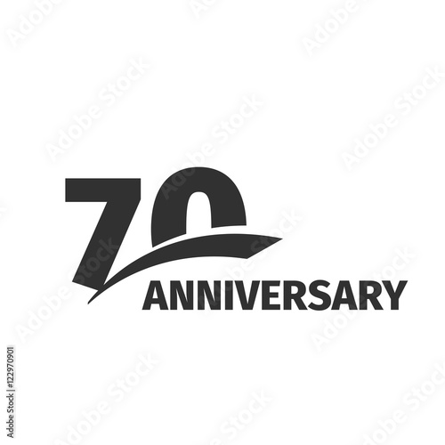 Isolated abstract black 70th anniversary logo on white background. 70 number logotype. Seventy years jubilee celebration icon. Seventieth birthday emblem. Vector anniversary illustration.