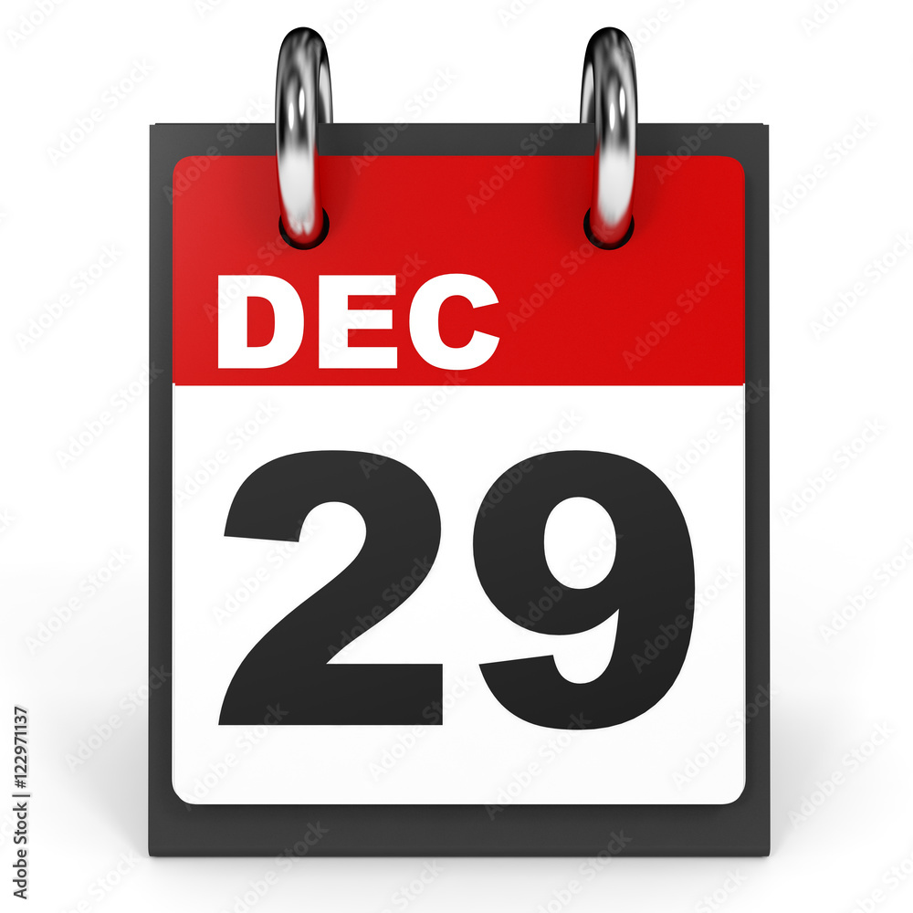 December 29. Calendar on white background. December 29. Calendar on white background.