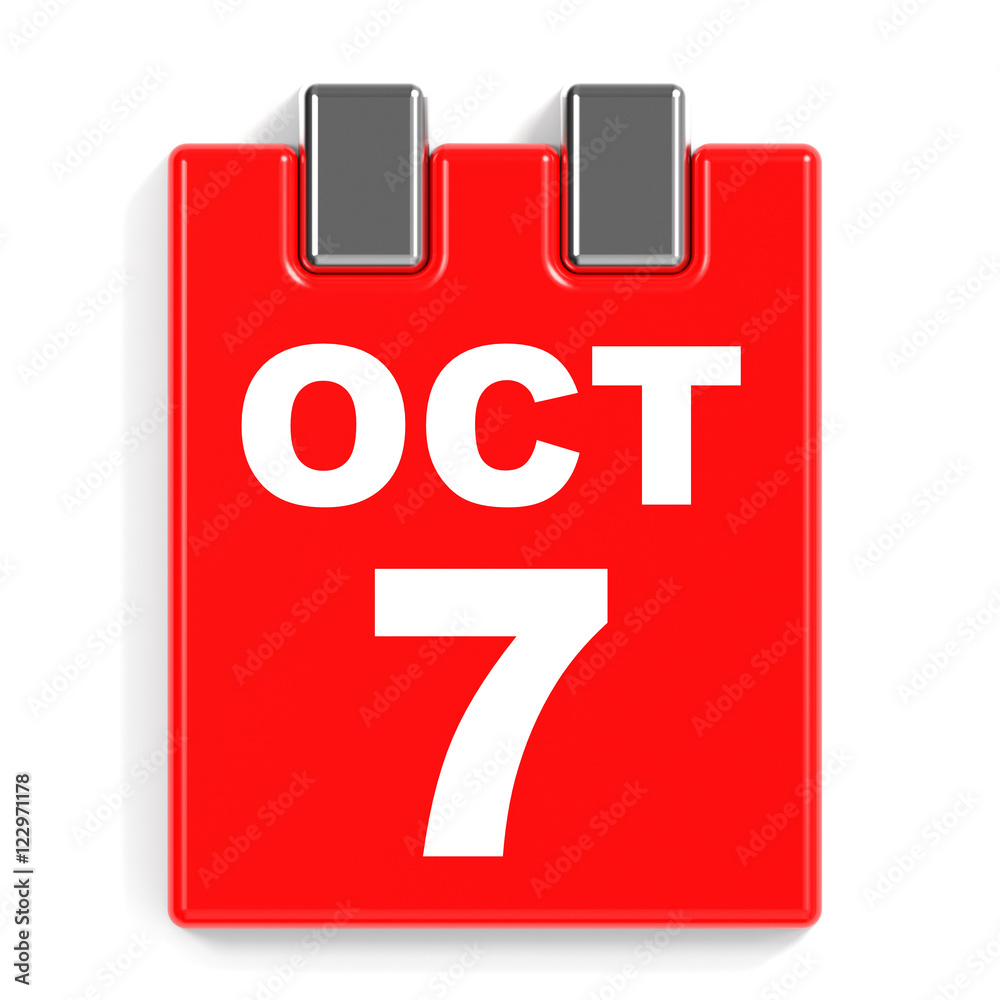 October 7. Calendar on white background. October 7. Calendar on white background.
