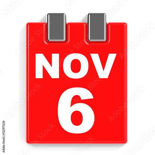 November 6. Calendar on white background.