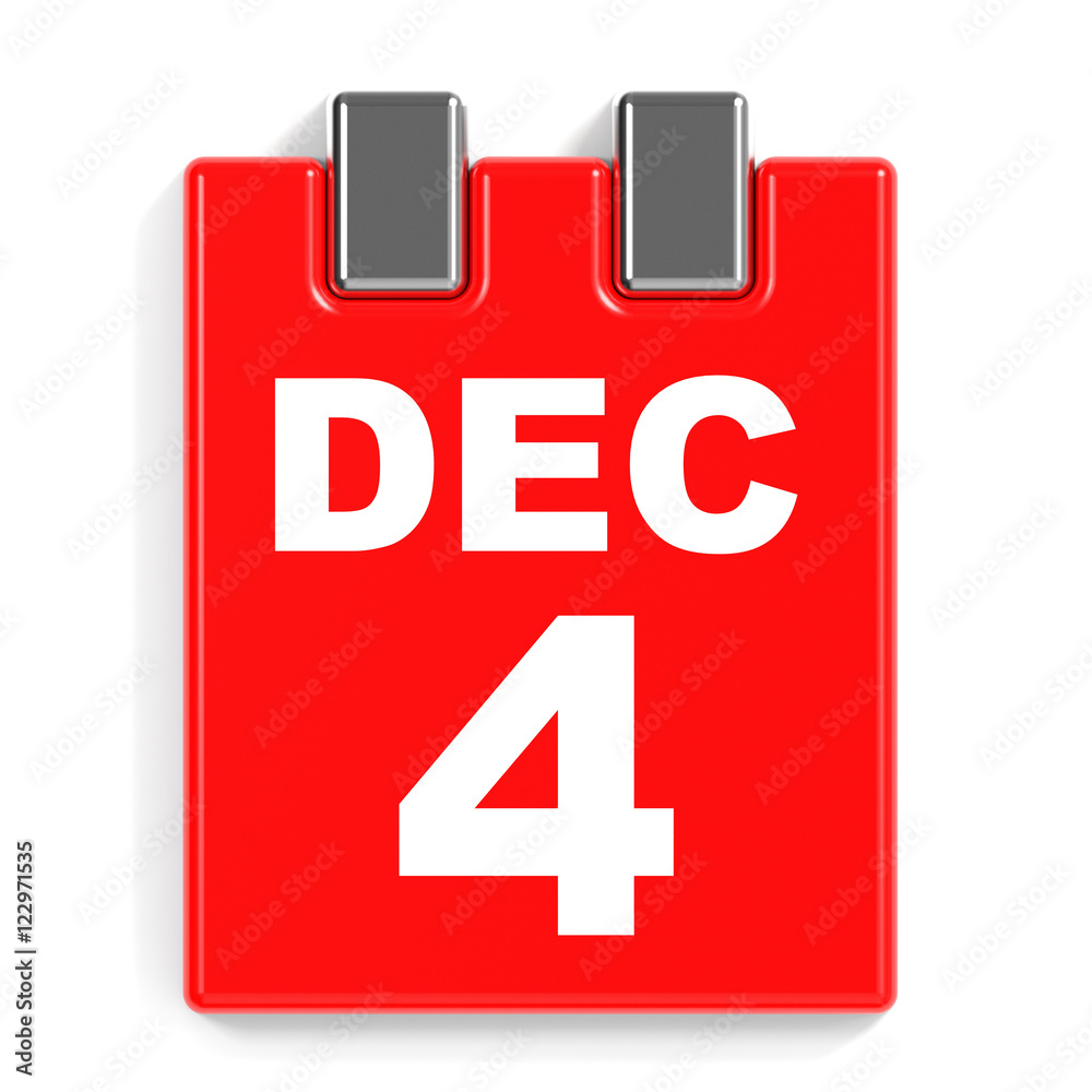 December 4. Calendar on white background. December 4. Calendar on white background.