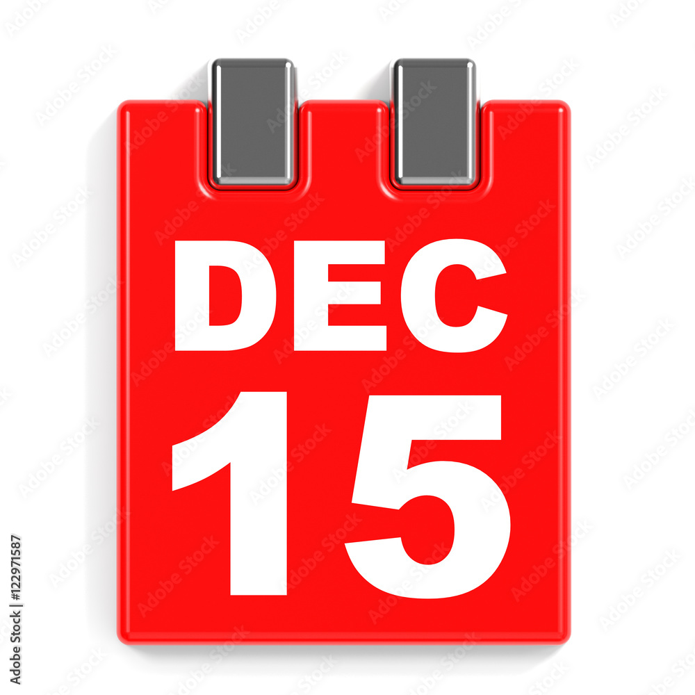 December 15. Calendar on white background. December 15. Calendar on white background.