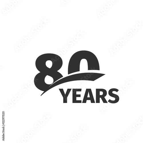 Isolated abstract black 80th anniversary logo on white background. 80 number logotype. Eighty years jubilee celebration icon. Eightieth birthday emblem. Vector  illustration.
