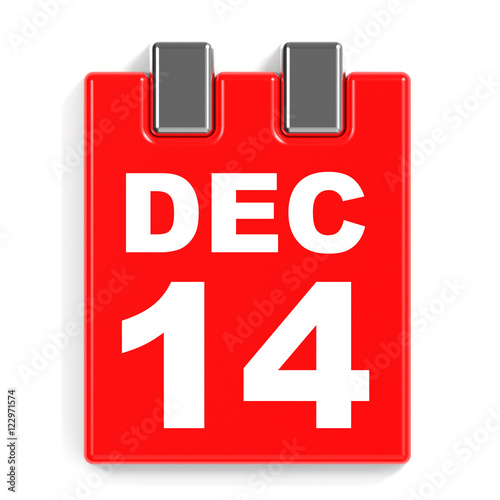 December 14. Calendar on white background.