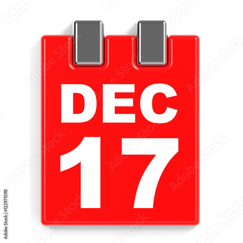 December 17. Calendar on white background.