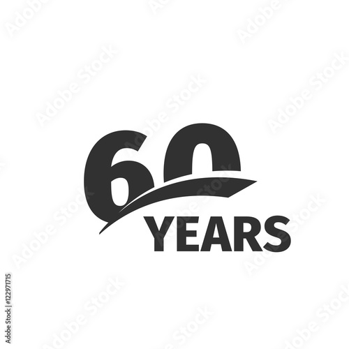 Isolated abstract black 60th anniversary logo on white background. 60 number logotype. Sixty years jubilee celebration icon. Sixtieth birthday emblem. Vector  illustration.