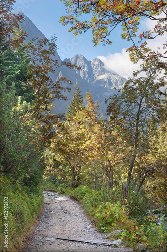 High Tatras - The way to Zelene Pleso lake with the Pysny and Kazmarsky stit in the background. photo