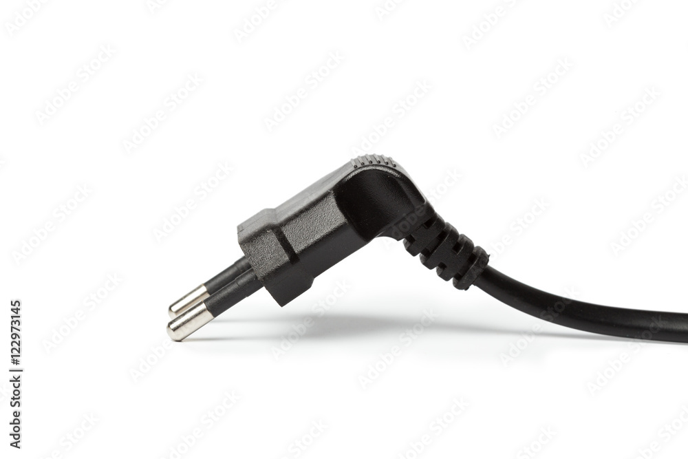 Black power cable with plug and socket isolated on white Black power cable with plug and socket isolated on white