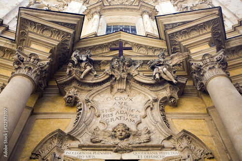 Photography Detail from the rococo facade of Maddalena church, Rome