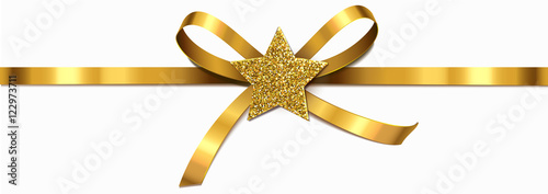 Goldene Schleife mit Glitter Stern, mittig