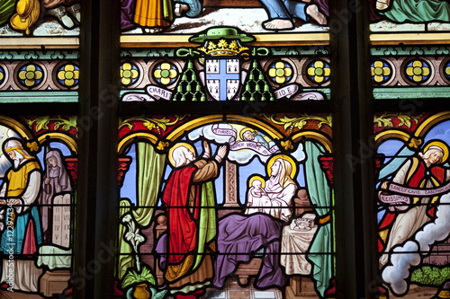 Stained glass window, Saint Pierre Cathedral, Vannes, department of Morbihan, region of Brittany, France