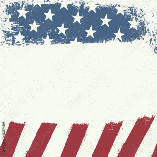 Empty white grunge canvas on american flag background. Patriotic