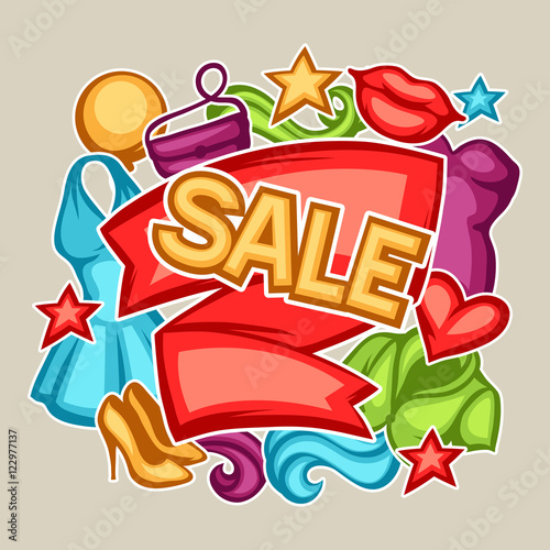 Sale banner with female clothing and accessories