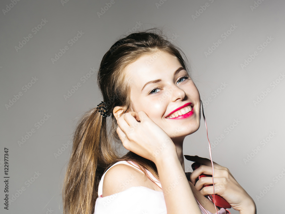 Fototapeta premium pretty stylish girl with headset