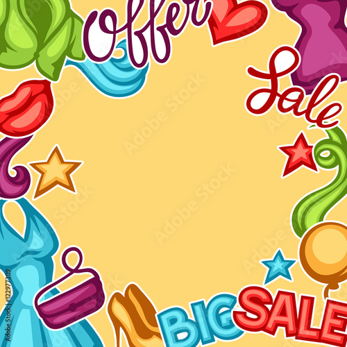 Sale background with female clothing and accessories