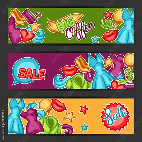 Sale banners with female clothing and accessories