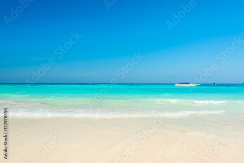 Breathtaking turquoise sea  Exotic beach with gentle wave and clear on beach with blue sky
