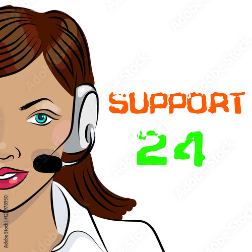 Round-the-clock telephone support. Woman dispatcher. Vector illustration