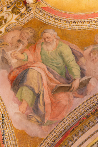 ROME, ITALY - MARCH 9, 2016: The fresco of St. Matthew the Evangelist from ceiling of side chapel of church Basilica di Santa Maria del Popolo by unknown artist of 16. cent.