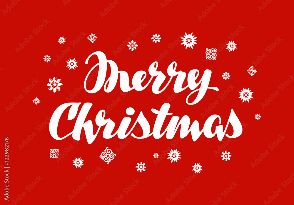 Merry Christmas greeting card. Xmas handwritten inscription. banner suitable for decoration shop windows. Vector illustration