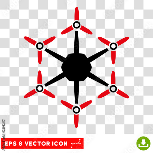Vector Hexacopter EPS vector pictograph. Illustration style is flat iconic bicolor intensive red and black symbol on a transparent background.