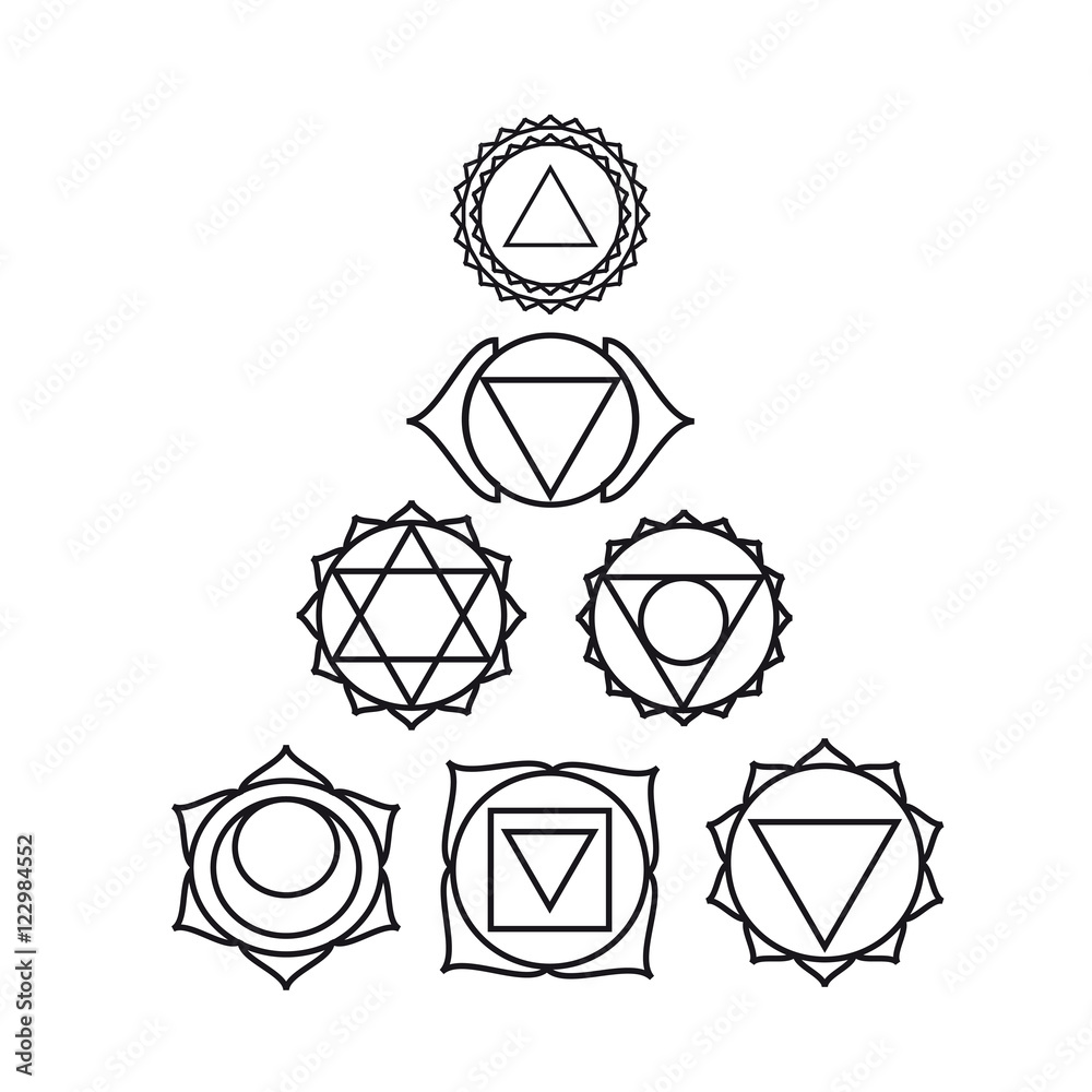 seven human chakras, vector illustration, icon set seven human chakras, vector illustration, icon set