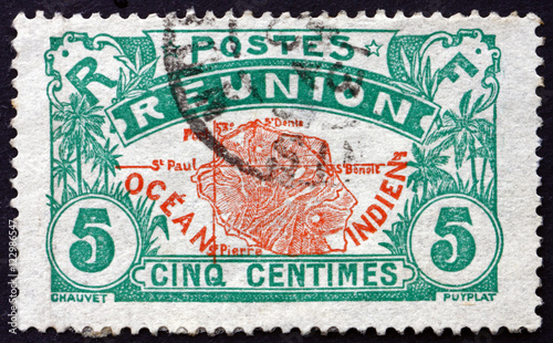 Postage stamp Seychelles 1907 Map of Reunion