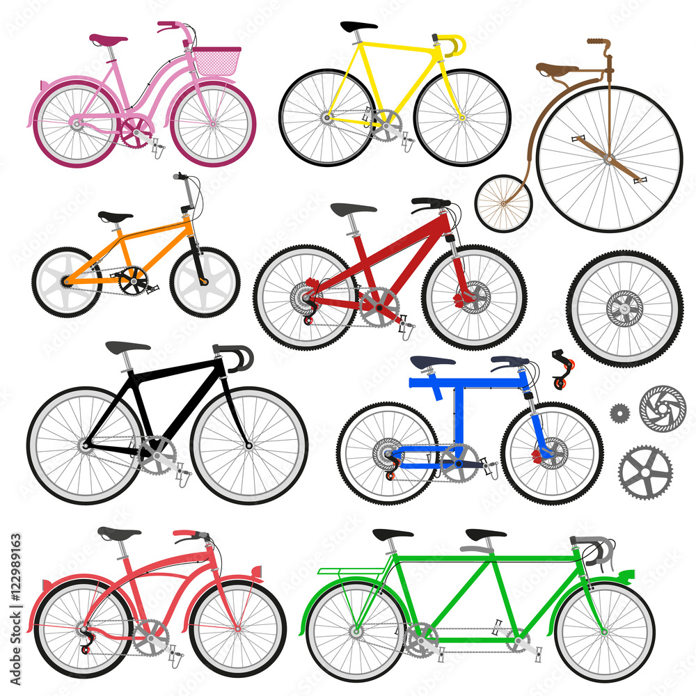 Obraz premium Vector bicycles and parts