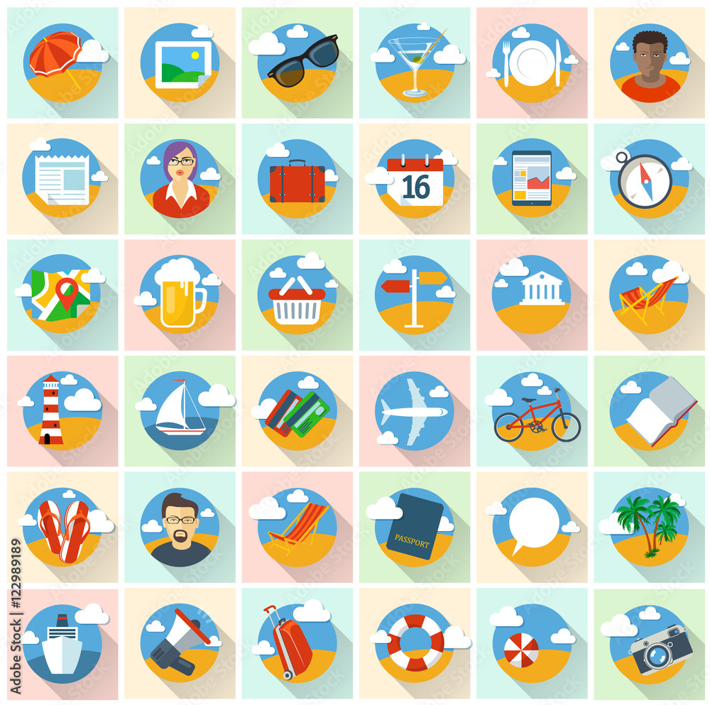 Flat design travel icons Flat design travel icons