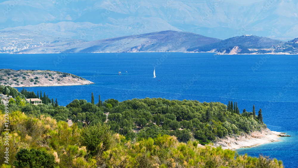 Panoramic view of the strait between Corfu and Albania. Greece