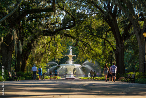 Famous historic Forsyth Fountain in Savannah, Georgia photo