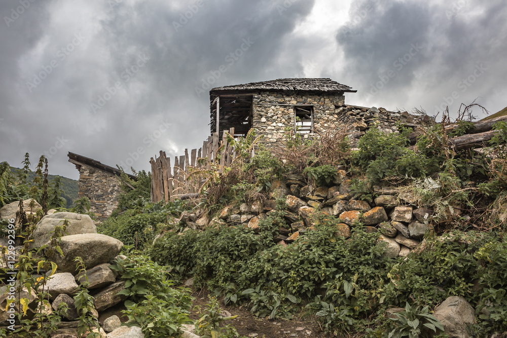 Abandoned house in a mountain village. Georgia. Svaneti.