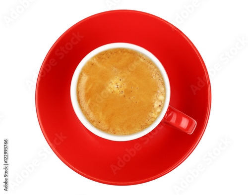 One espresso coffee in red cup isolated on white