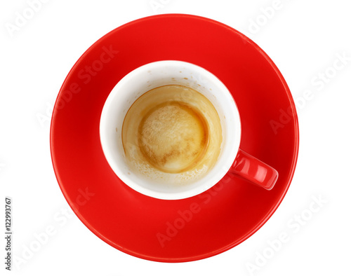Empty espresso coffee in red cup isolated on white