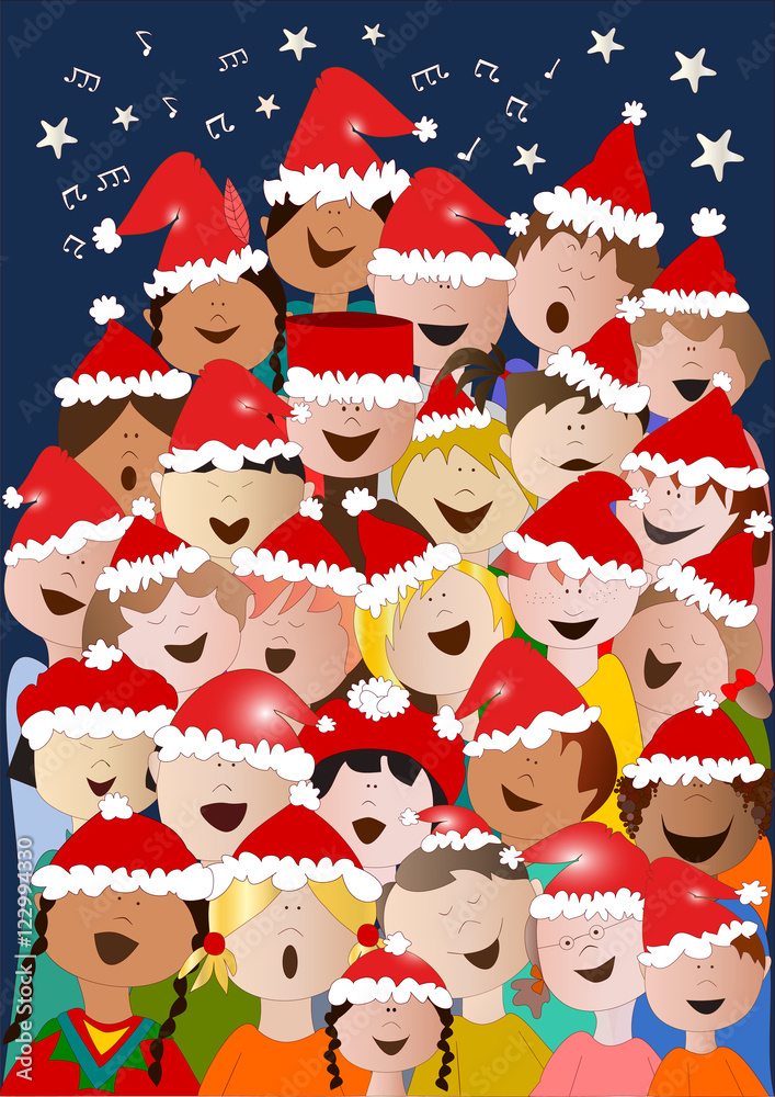 Coro di bambini di Natale con sfondo scuro Stock Vector | Adobe Stock