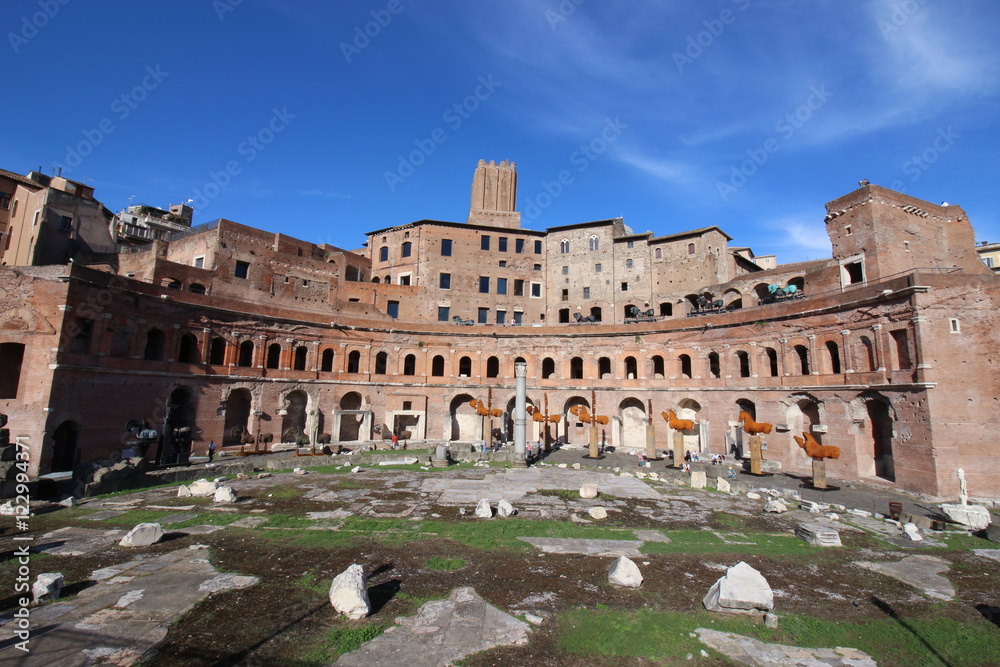 Panoramic view on Trajan's Market (Mercati Traianei) on the Via dei Fori Imperiali, in Rome, Italy