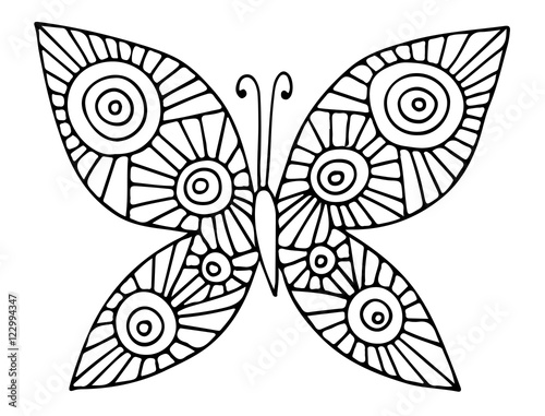 Black line abstract butterfly for greeting card, coloring book