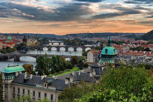 Beautiful view of Prague bridges on an autumn day