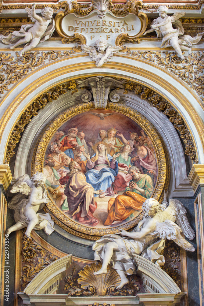 ROME, ITALY - MARCH 12, 2016: The fresco of Pentecost in church Chiesa di Santa Maria dell Orto by A. Procaccini (1704).